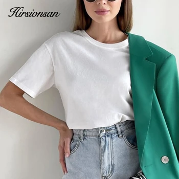 Hirsionsan Basic Cotton T Shirt Women 2022 Summer New Loose Solid Tees 19 Color Casual Loose Tshirt Oversized O Neck Female Tops 1