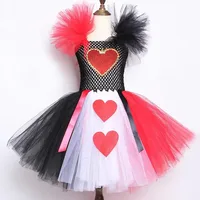 Costumes de reine rouge de cœur pour filles, déguisement de noël et d'halloween pour enfants, tenue de carnaval avec couronne dorée, baguette d'amour 3