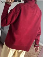 Oversized Winter Turtleneck Sweater Women Brown Pullovers Loose Basic Knit Christmas Jumper Warm Women Burgundy Sweater Oversize - Image 4