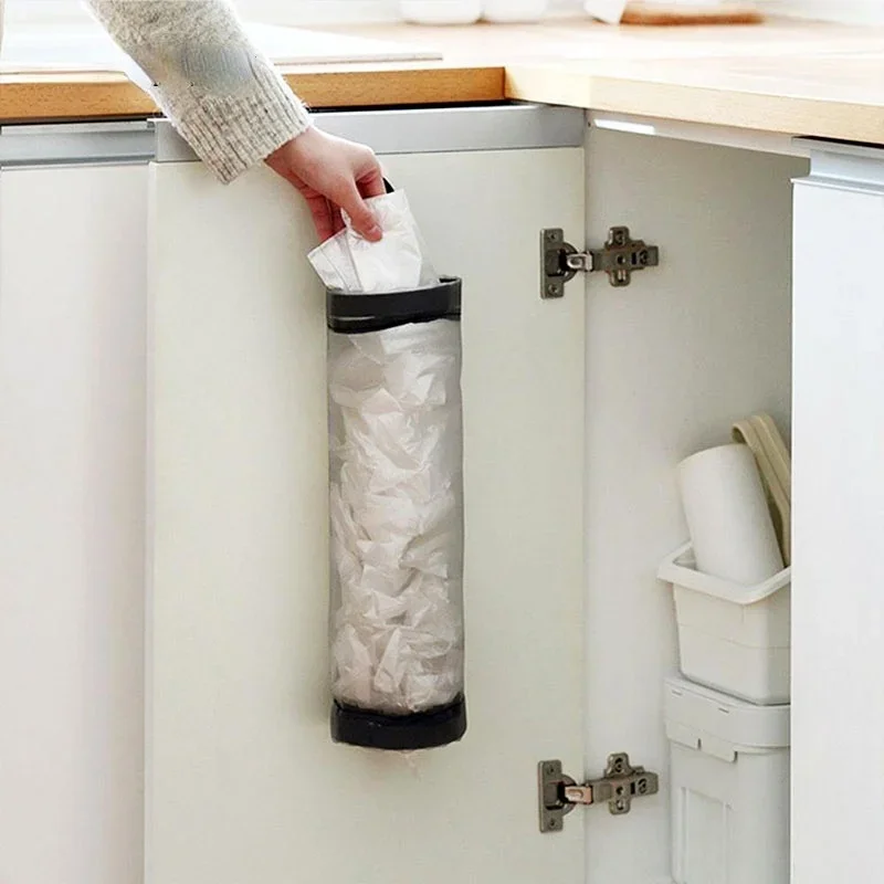 Garbage Bag Holder Wall Mount Plastic Bag Dispenser Hanging Storage Kitchen Organizer