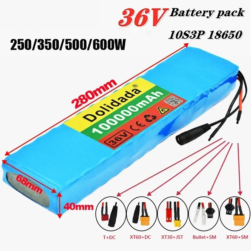 

10S3P 36V 100Ah Battery Ebike Battery Pack 18650 Li-Ion Batteries 350W 500W for High Power Electric Scooter Motorcycle Scooter