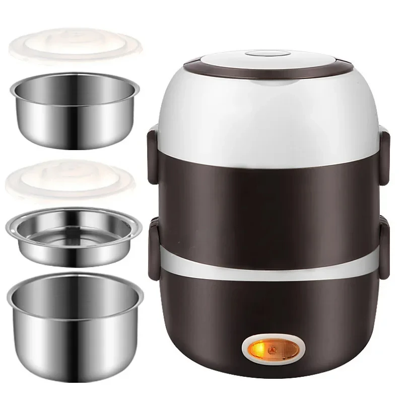 For  Rice Cooker Stainless Steel 2/3 Layers Steamer Portable Meal Thermal Heating Lunch Box Food Container Warmer 4