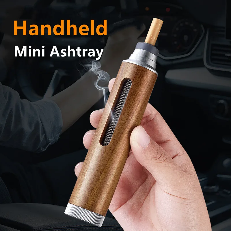 Walnut Mini Portable Ashtray For Outside Car Ashtrays Cigarettes Cover Handheld Wood Cigarette Holder For Working Driveing portable ashtray cigarettes ashtray wood ashtray