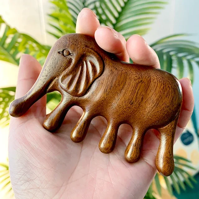 Body Meridian Massage Comb Sandalwood Elephant Shaped wide-toothed Comb Acupuncture Therapy Anti-static Smooth guasha Comb