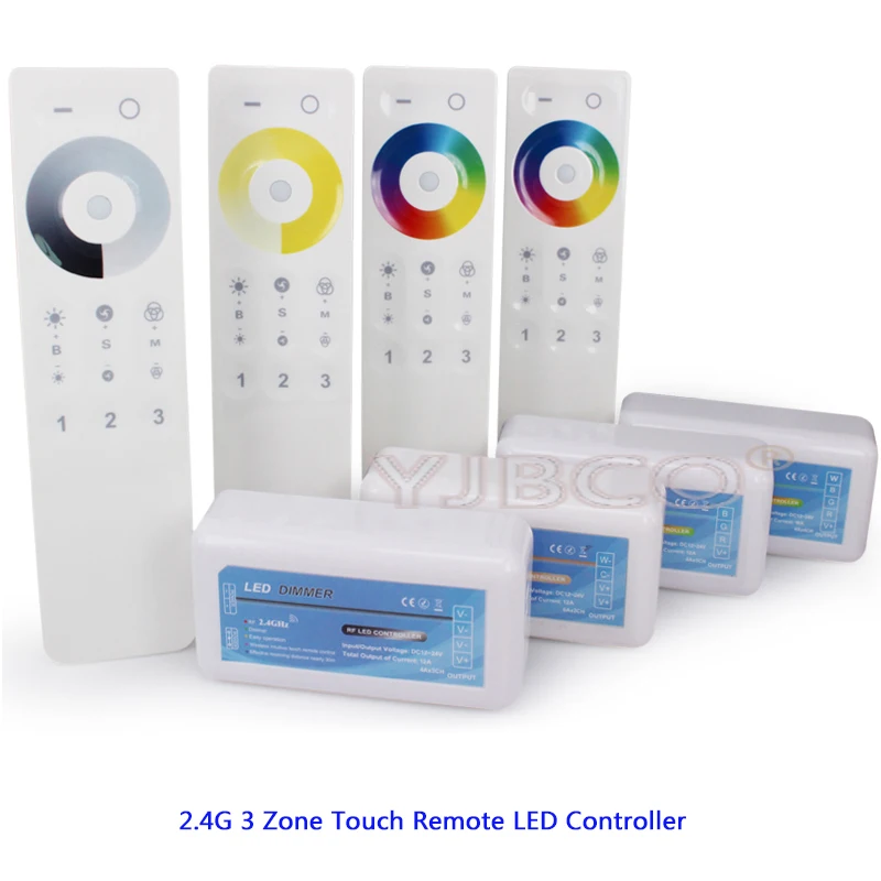 2.4G 3 Zone Touch Remote dimmer Receiver Single Color/Color Temperature/RGB/RGBW/RGB CCT LED strip controller Set DC12V-24V