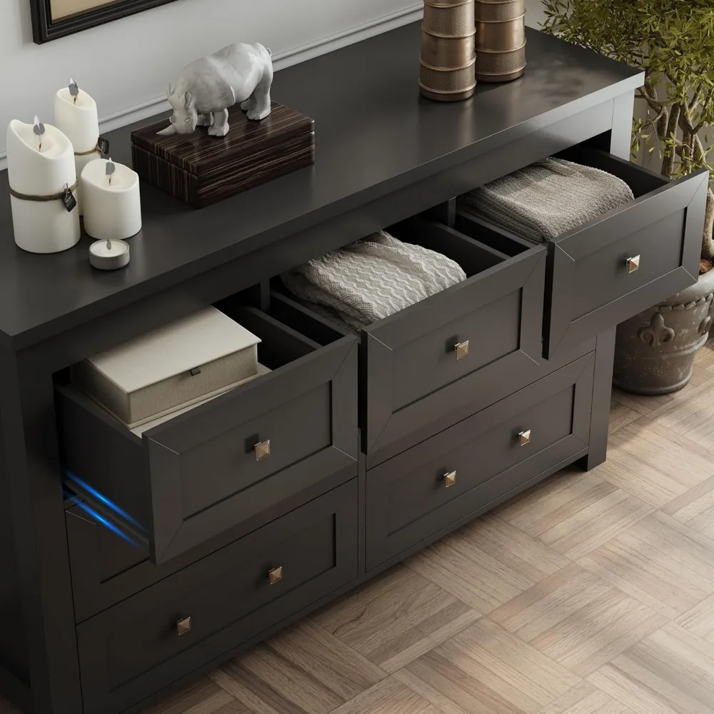 Black Dresser for Bedroom with 7 Drawers, Wood Dressers Chest of Drawers with Metal Handles, Modern Bedroom Dresser with Drawers 6