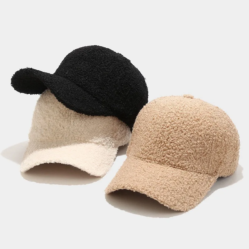 Female Autumn Winter Artificial Lamb Wool Hats Korean Version Tide Solid Color Warm Cap Plush Baseball Caps Winter Baseball Cap baseball cap