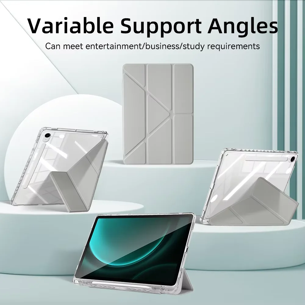 Y Fold Clear Acrylic Tablet Case with Pencil Holder and Auto Sleep/Wake Cover