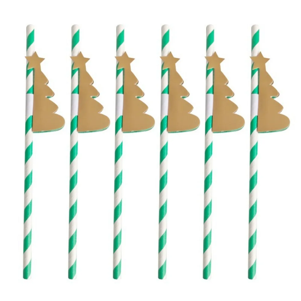 10/50 Pcs 3D Christmas Tree Party Decoration Green Disposable Paper Straws for Christmas Party