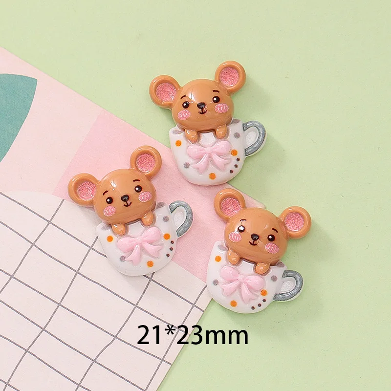 Candy Resin Ornaments 10Pcs Resin Cartoon Girl Bunny Teacup Mouse Mushroom Flat back Scrapbooking DIY Jewelry Craft Decoration Accessories