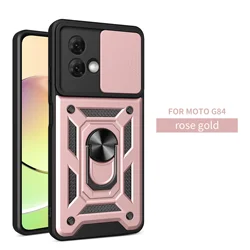 Magnetic Car Mount Case with Slide Lens and Ring Holder - Durable Protective Cover for MOTO G54Power 5G (RoseGold)