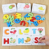 Children's Wooden Toys English Letter Cognitive Card Baby Enlightenment Early Education Fruit And Vegetable Puzzle Game Gift 2
