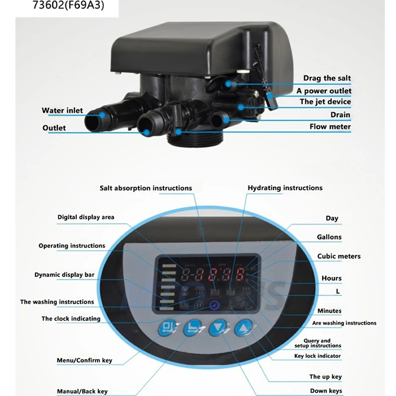 F69A3 water treatment control valve automatic reflow softner control valve flow flow type 2 tons home water softener