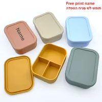Personalized Name Bento Lunch Box Silicone 3-compartment Lunch Box Baby Food Container Leakproof Portable Picnic Lunch Box 1