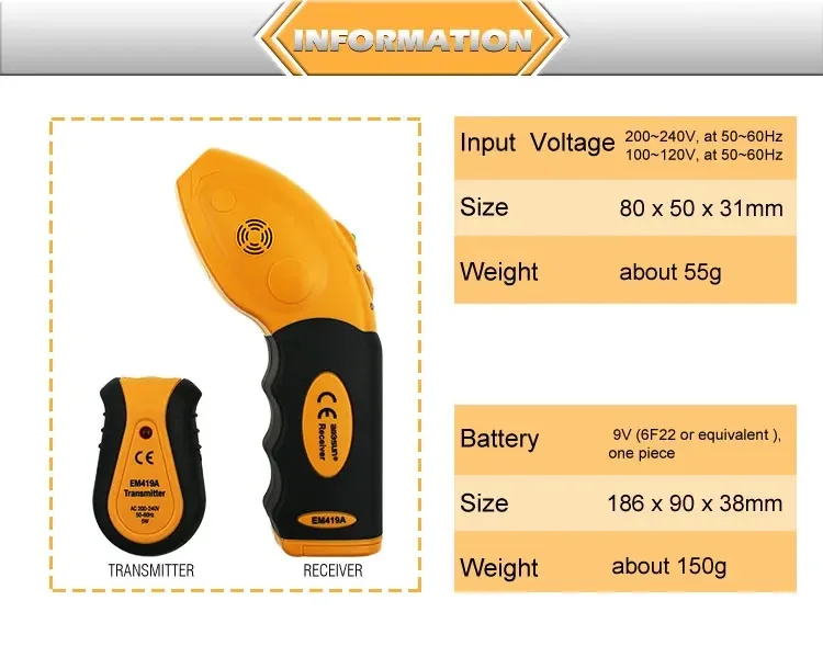 Description Picture 3 of itemCircuit Breaker Finders EM419A 110V 220V Socket Tester Electric Wire Detector Professional Electricity Tools At 50~60Hz