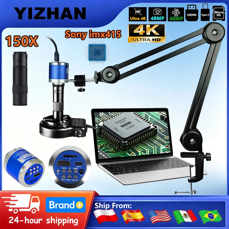 YIZHAN Electronic Microscope For Soldering 48MP/13MP HDMI TYPE-C VGA Video Industrial Inspection Microscope Camera 150X Lens