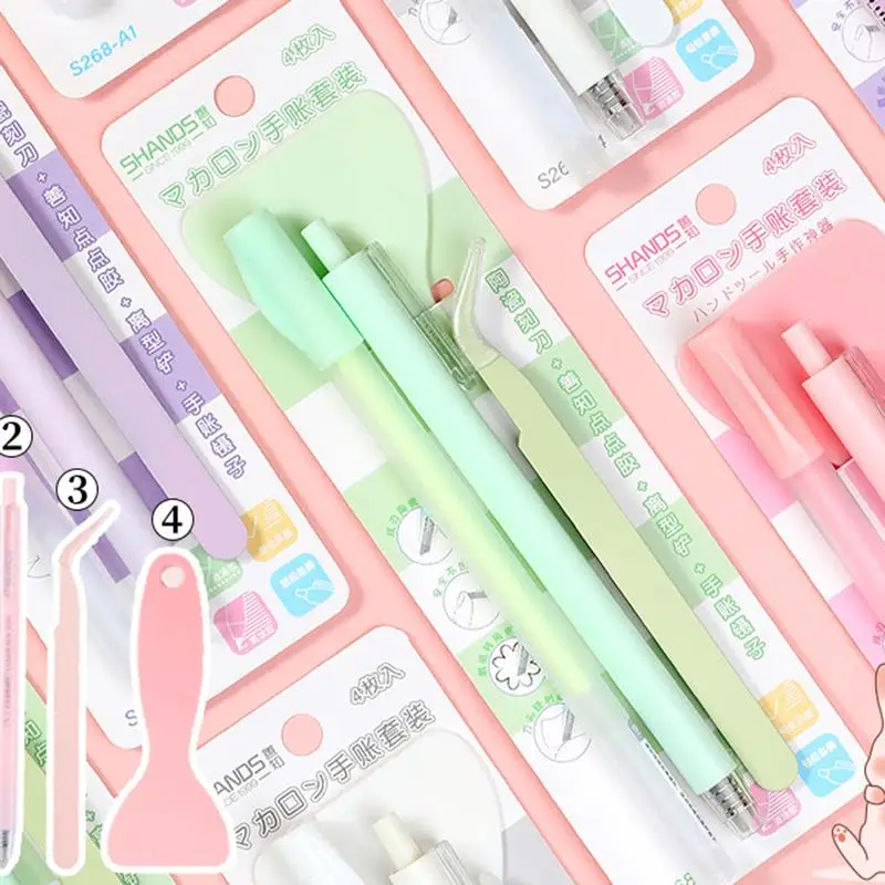 Description Picture 2 of item4pcs/Set Handbook Tool Set Dot Glue Pen Ceramic Utility Knife Tweezers Shovel For Children Students DIY Scrapbooking Decoration