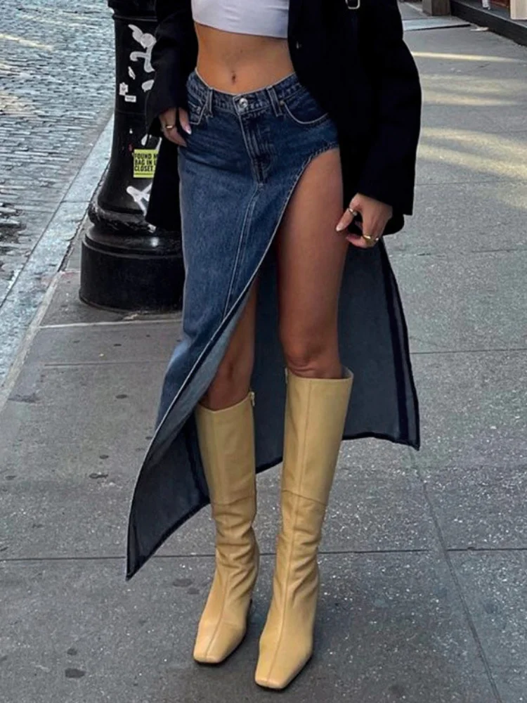 

Spring High Waist Denim Skirt for Women 2023 Fashion Korean Style Sexy Split Slim Fit Maxi Skirts Casual Outfits Clubwear