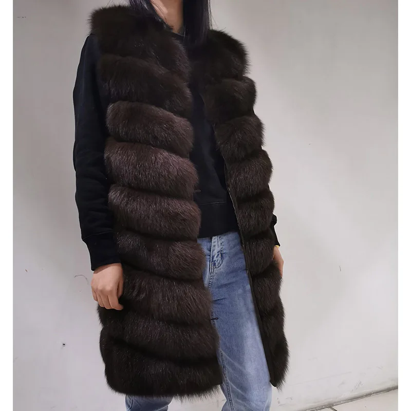 2023 Maomaokong Natural Real Fur coat Winter Leather Jacket Women's Natural Fox Fur Long Vest Fox Fur Coat