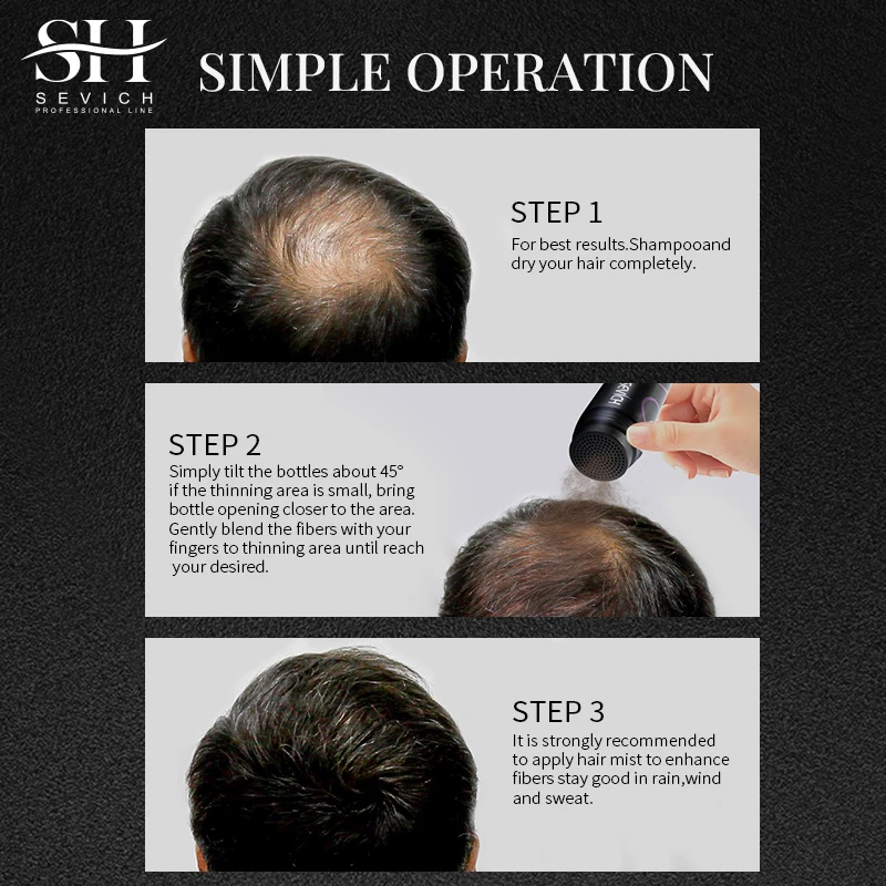 Sevich Hair Fiber 3 Kit 25g Keratin Fiber Hair Bottle + Applicator + Comb Building Fibers Regrowth Extension 10 Color