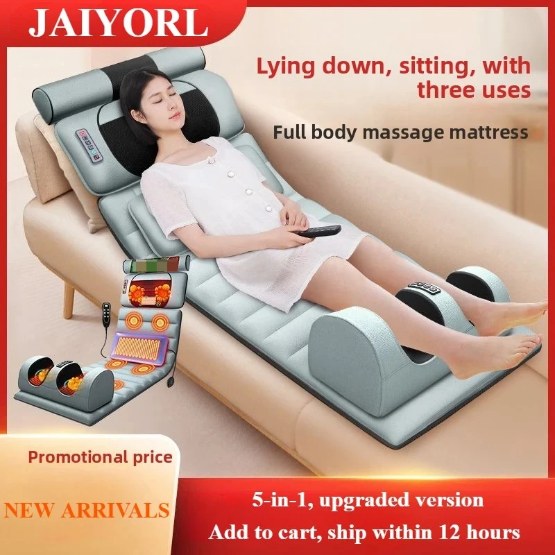 Matelas de massage électrique pour tout le corps avec chauffage, télécommande, coussin d'air pour les épaules, la nuque et la taille, et fonction de pétrissage du dos par vibrations._voghion.com