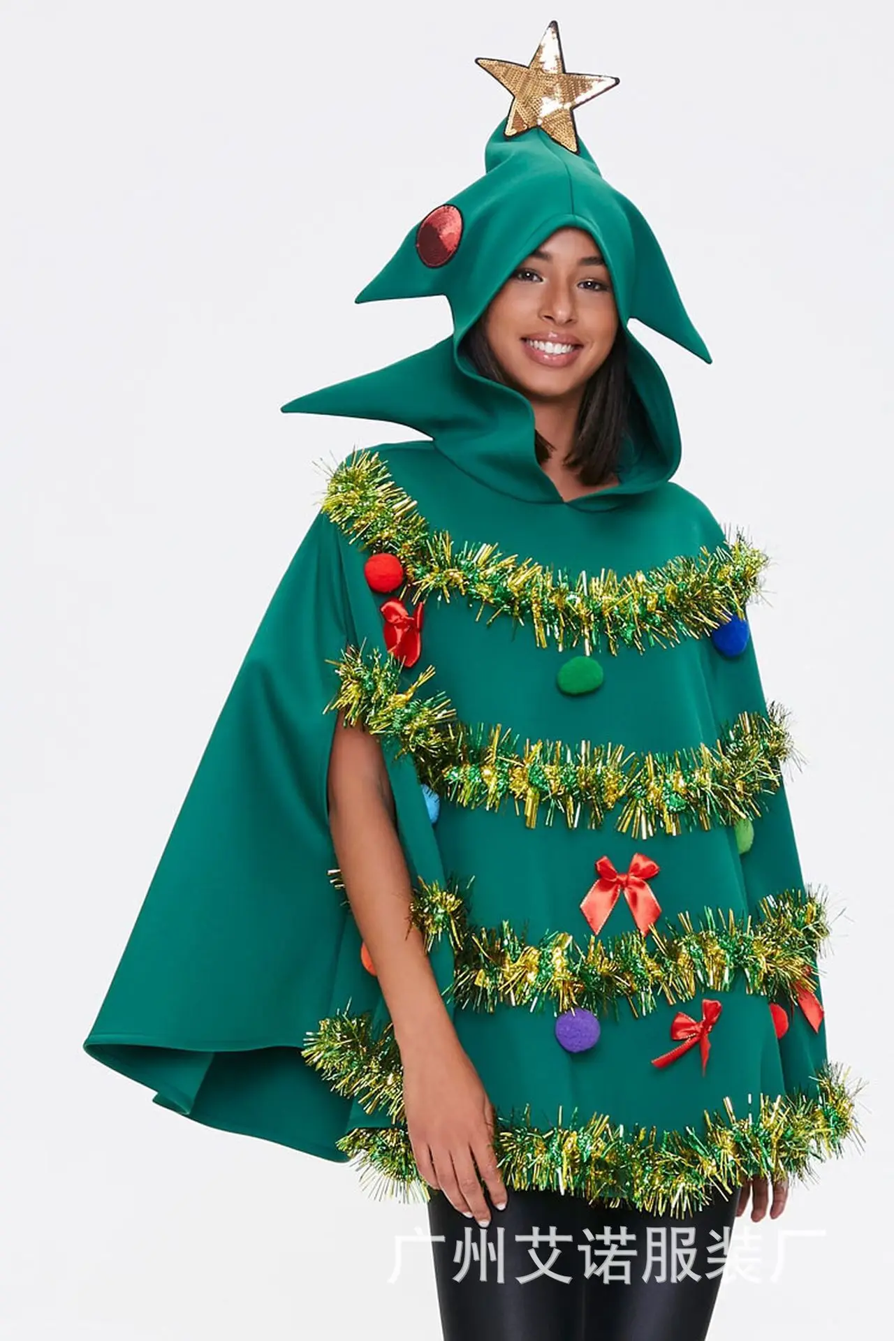 2026 New Christmas Women's Tree Skirt Hooded Cape Performance Costume Ropa navideña