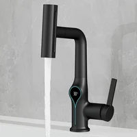Waterfall Pull Out Kitchen Faucet Black Intelligent Digital Display Cold Hot Mixer Taps Rotatable Sink Lifting Basin Faucet 1