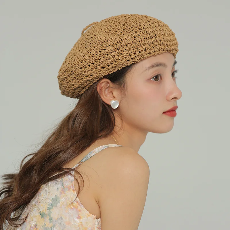 Vintage Beret Cap Fashion Women Casual Straw Weaving Beret Hat for Women French Spring Summer Retro Beanie Caps Hot Solid Color
