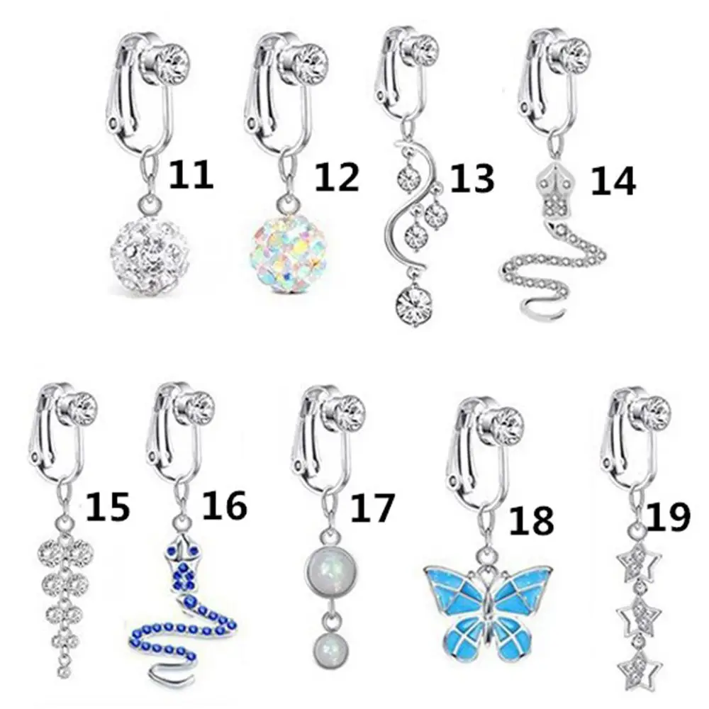 Faux Fake Belly Ring Fake Belly Piercing Non Piercing Umbilical Navel Ring Button Cartilage Clip on Earrings Body Jewelry