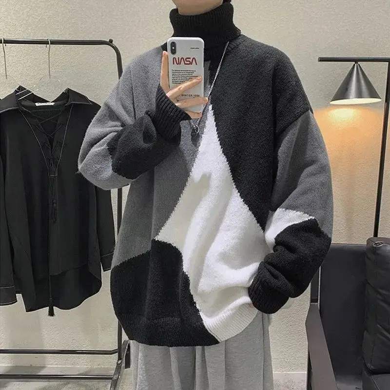 Men Turtleneck Solid Sweaters, Harajuku Japanese Streetwear Pullovers, Male  Winter Vintage Sweater at  Men's Clothing store
