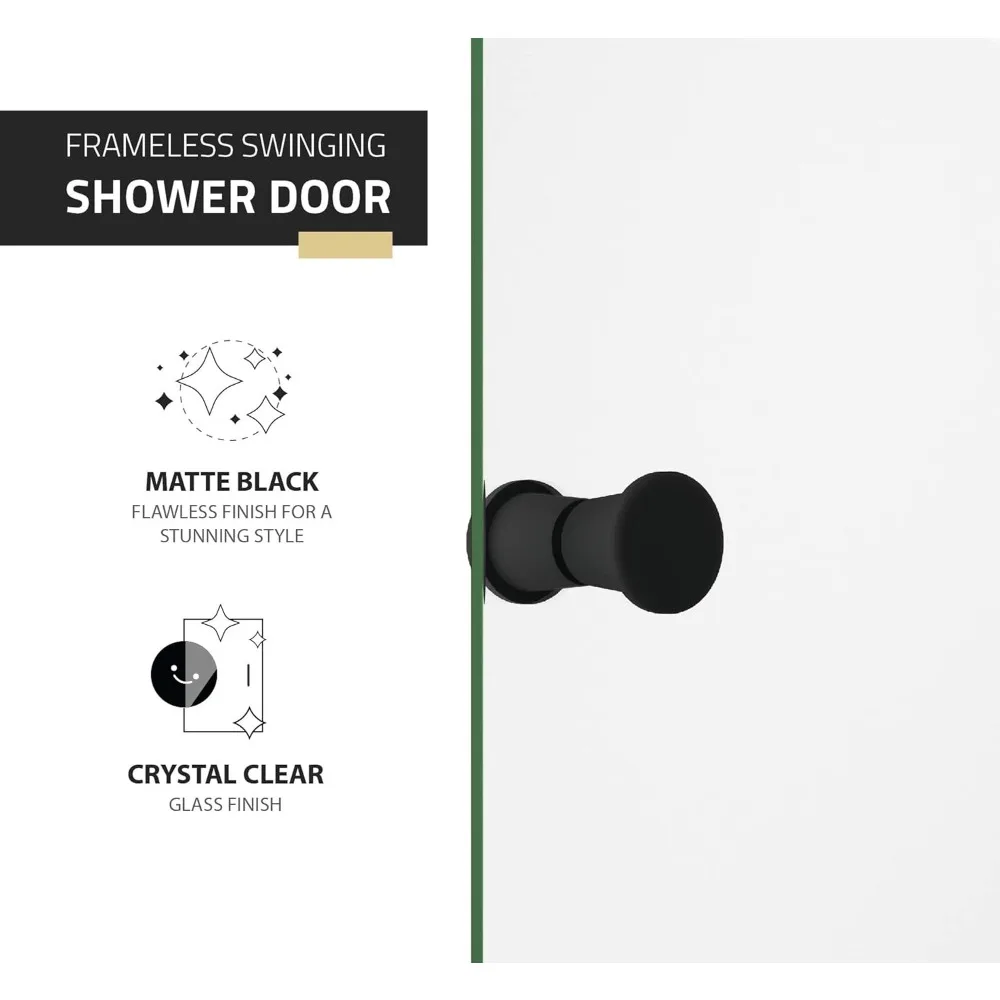 Frameless Swinging Shower Door, Resistance Free Hinges for Smooth Opening and Closing, Reversible Installation 72" x 33.5" 5