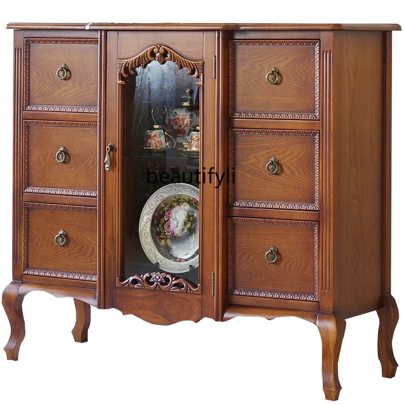 

American Country Solid Wood Sideboard French Furniture Wine Cabinet Porch Bucket Cabinet Living Room Dining Room Tea Storage