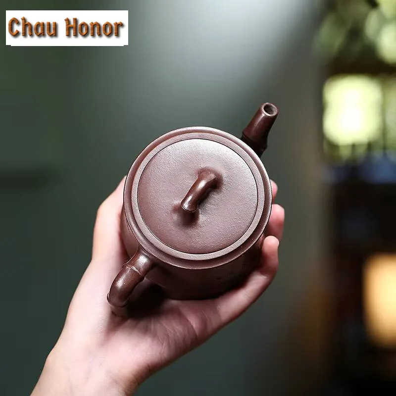 Chinese Yixing Purple Clay Teapots Master Hand Carved Bamboo Joint Tea Pot Raw Ore Purple Mud Kettle Handmade Zisha Tea Set Gift