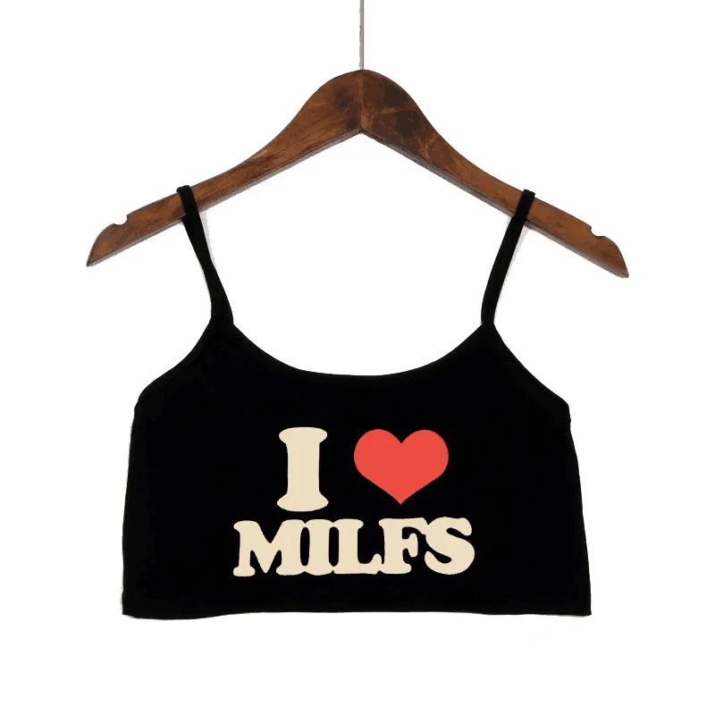 

Женский укороченный топ I Love Milfs, Повседневная Эластичная майка без рукавов, уличная одежда для девушек и женщин, 2019