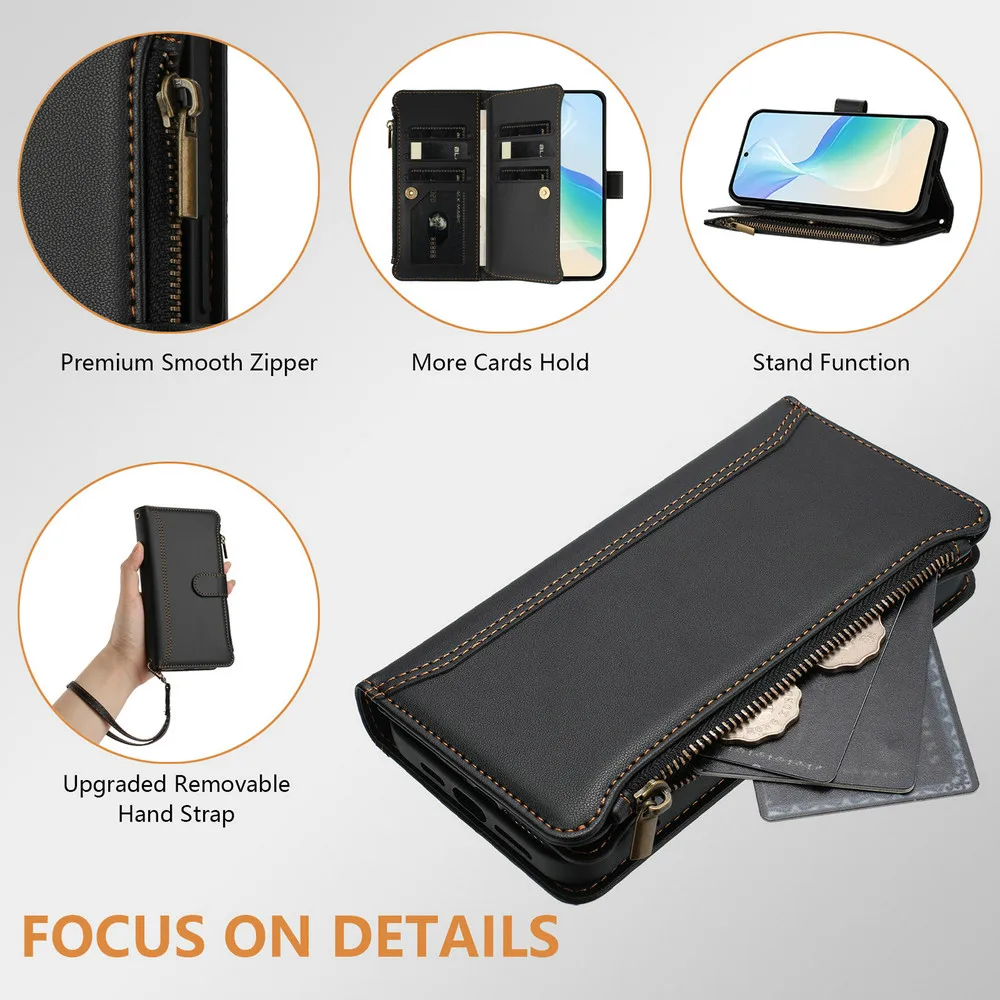9-Card Zipper Leather Wallet Phone Case, Enhanced Protection and Style