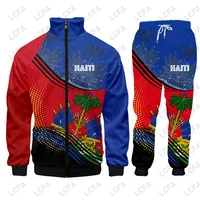 Emblem Flag Caribbean Sea Haiti Island Retro Hoodies Jacket Tracksuit Men 3D Print Pants CUSTOM Sweatshirt Unisex Clothes 1