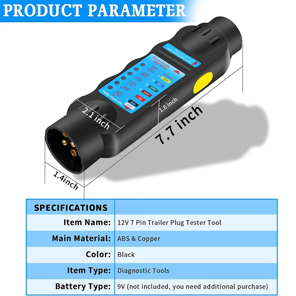 7 Pin 12V Car Truck Trailer Plug Socket Tester Trailer Tester Socket Easy To Carry