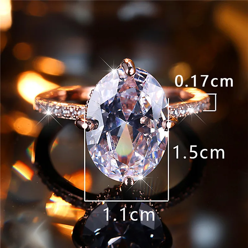 Luxury Female Big Oval Zircon Stone Engagement Ring Trendy Rose Gold Color Bride Wedding Jewelry Gift For Women