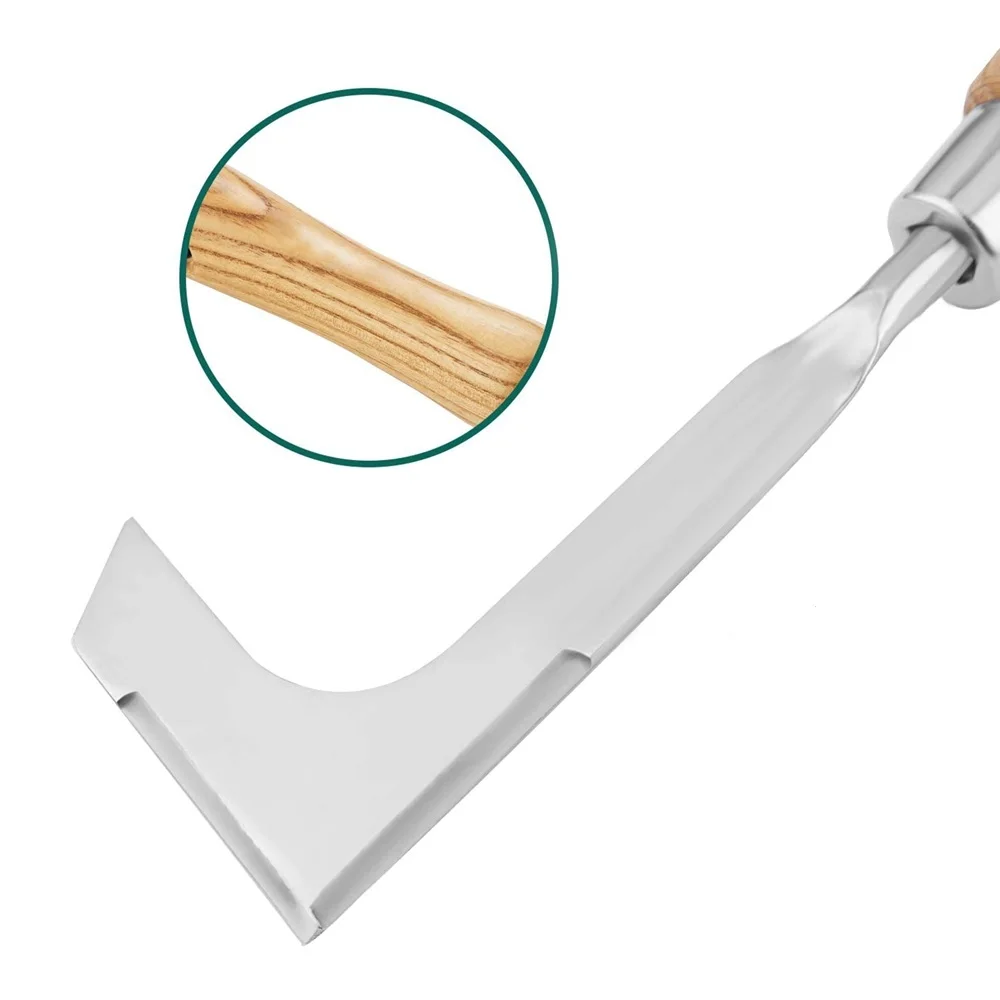 Lawn Weeding Sickle 9 Inch Wooden Handle Stainless Steel Manual Lawn Mower L-shaped Weeding Sickle for Garden Tool Lawn Patio Crevice