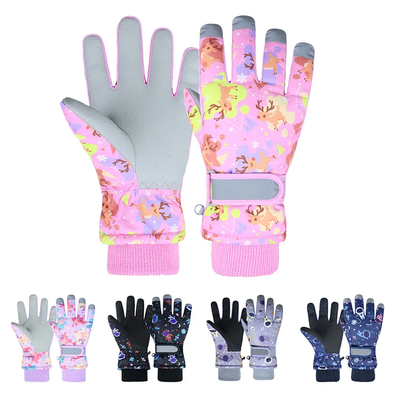 

Children Skiing Gloves for Boys Girls Winter Plush Thicken Ski Glove Anti-Slip Waterproof Cycling Mittens Kids Accessories 4-12Y