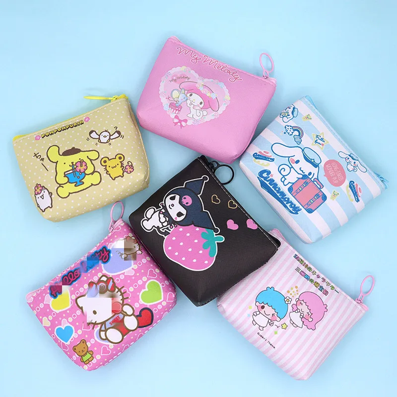 Carteira original Sanrio Anime para Mulheres, Hello Kitty, Desenhos Animados, Mini Bolsa de Moedas, Porta-cartões de identificação portáteis, Bolsa Feminina, Kulomi Melody Cinnamoroll