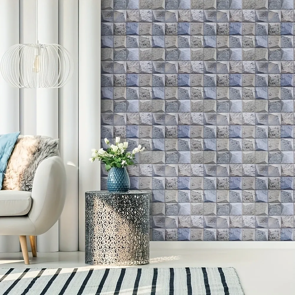 Description Picture 6 of item10pcs Marble Tiles, 3D PVC Wall Sticker Tile Gray Brick Self-Adhesive Waterproof Kitchen Bathroom Home Decor Removable