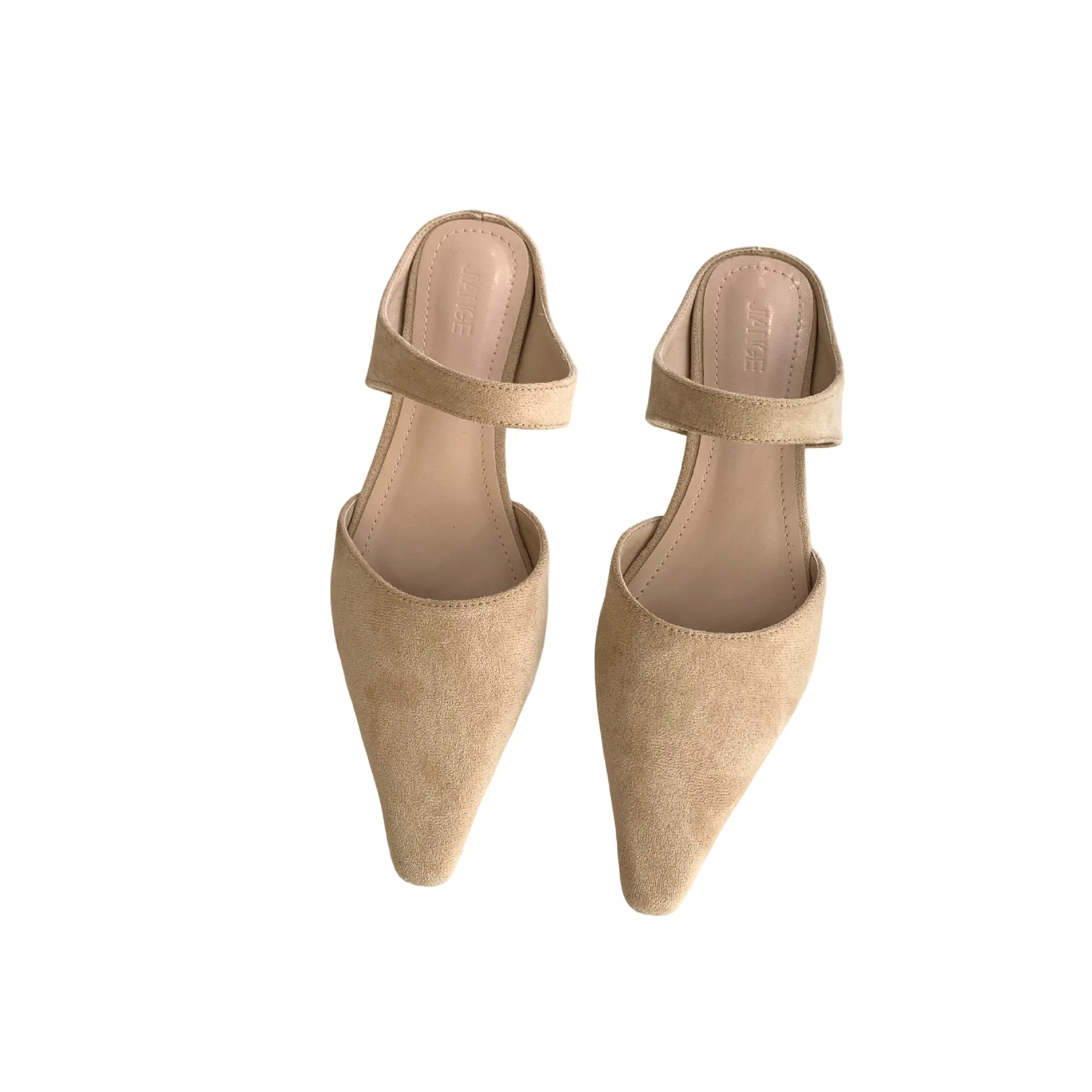 Baotou Half Support Shoes Pointed Flat Heel Sandals Solid Color Small Fragrant Velvet Women's Baotou Back Empty Women's Shoes