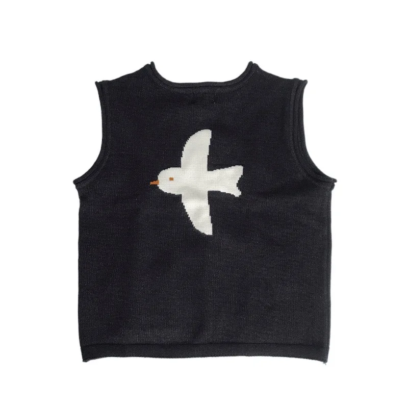 

Harajuku New bird jacquard knitted vest female Japanese retro college style sleeveless cardigan sweater tops