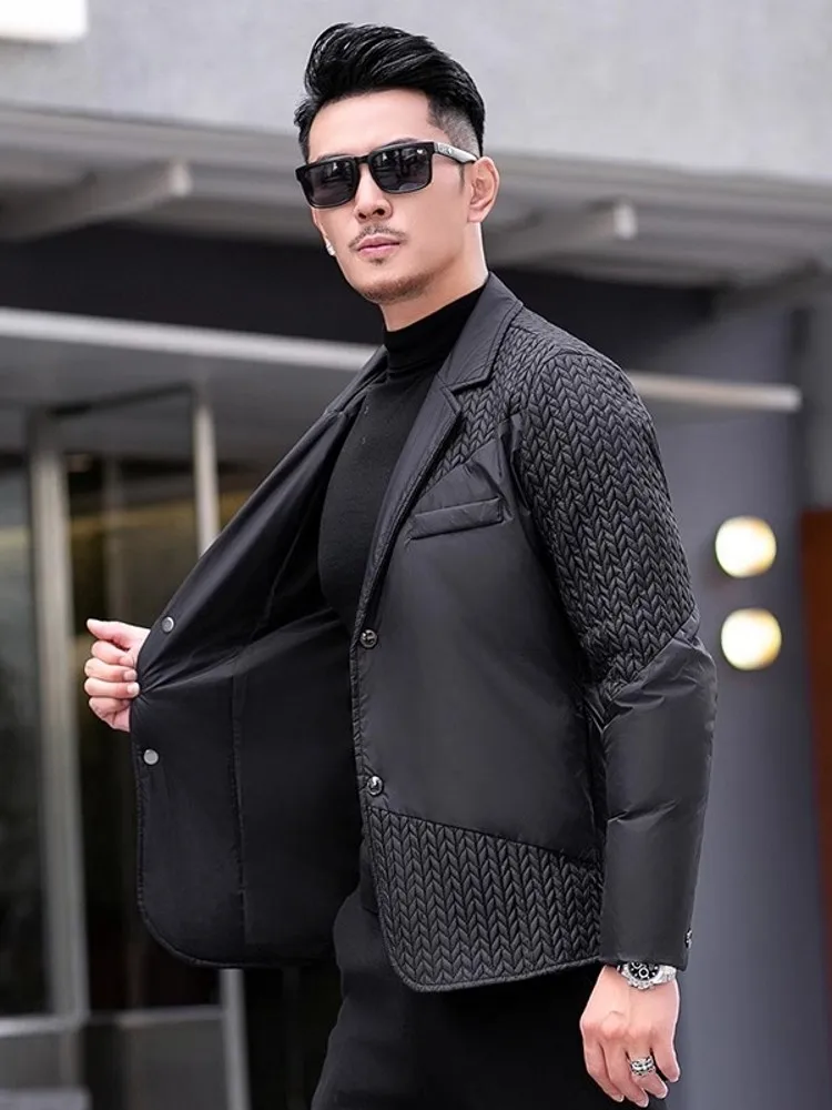 New Designer Men Business Work Down Jacket Slim Fit Blazer Suit Coat Winter Single Breasted Thick Warm White Duck Down Jacket