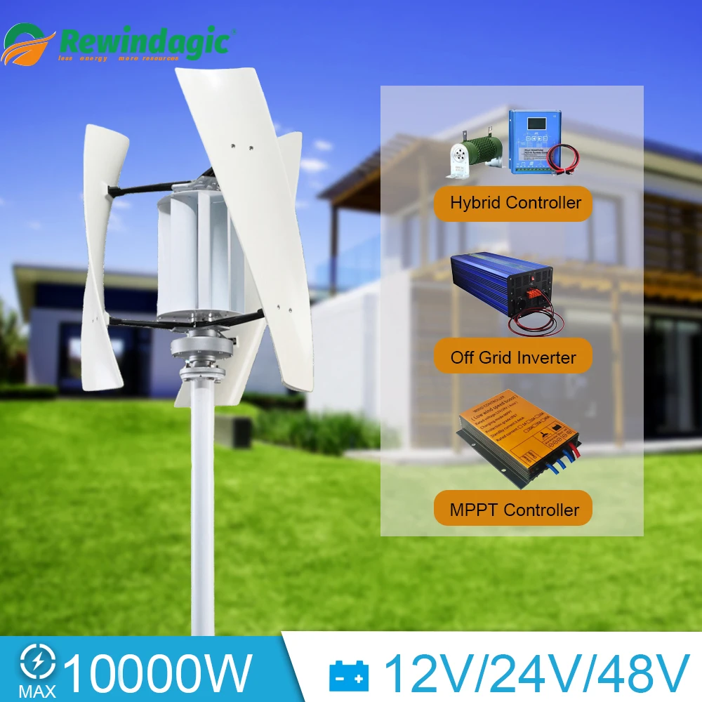 

Wind Turbine Generator 10KW 8000W 12v 24v 48v 3 Blades Free Energy Vertical Axis Permanent Maglev Windmill