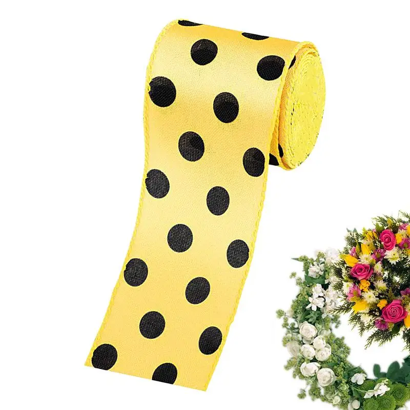 Honey Bee Ribbon Craft Decorativo Spring Wired Edge Ribbon Polka Dot World Bee Day Fabric Bomboniere Bee Fabric Juta Yellow