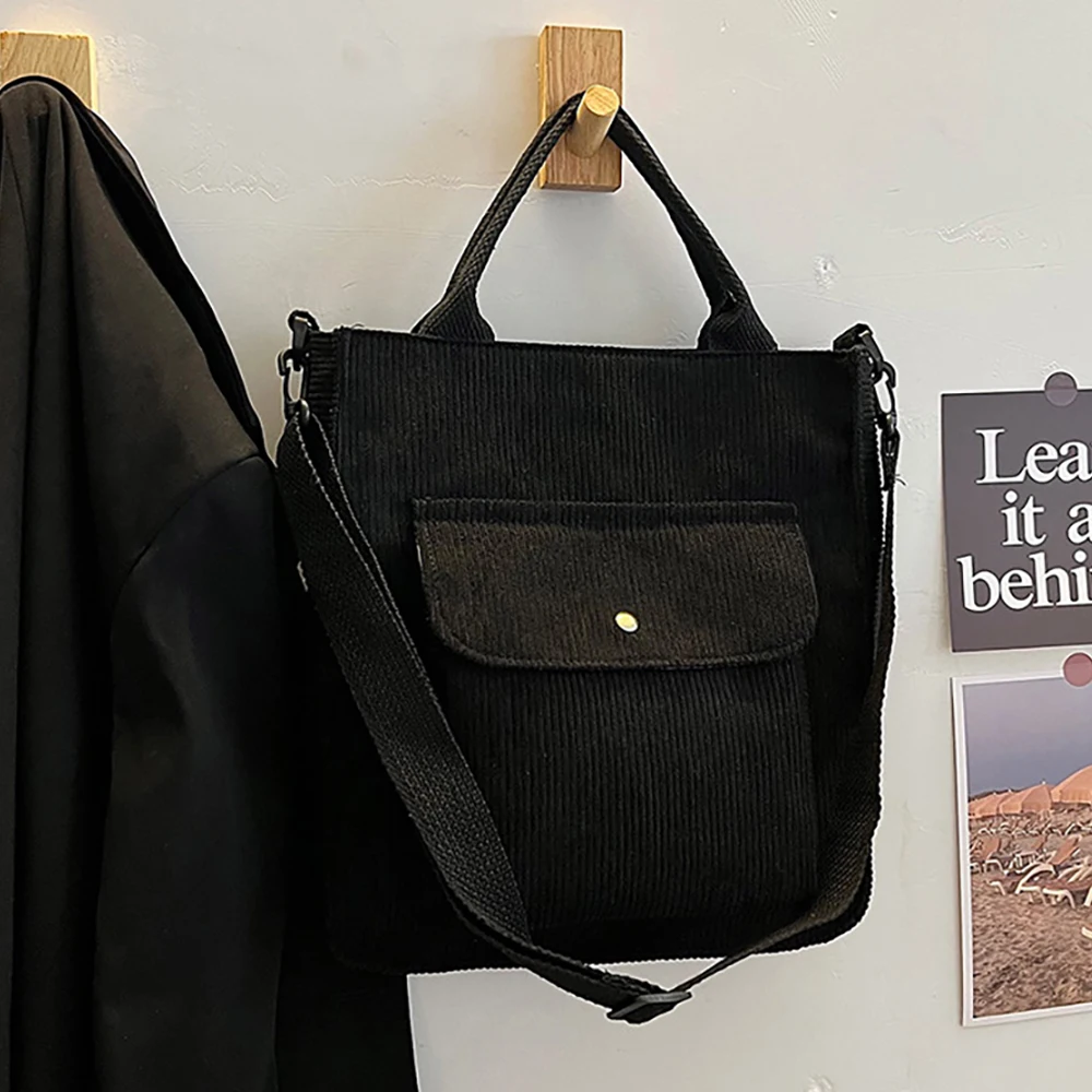 Women 2022 New Corduroy Shoulder Bags Fashion Leisure Shopping Canvas Tote Bag Organizer Girl Outdoor Travel Button Handbags