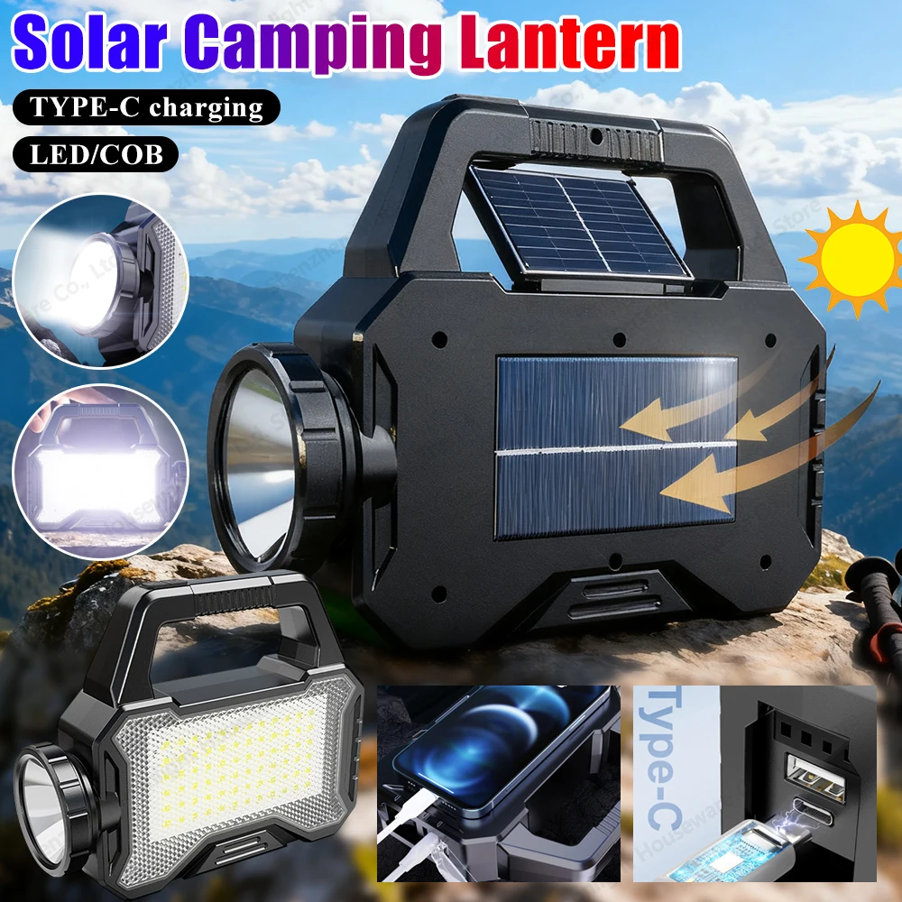 Rechargeable Spotlight Solar Camping Spot Lights Handheld Large Flashlight Super Bright Outdoor Solar Spotlights Searchlight
