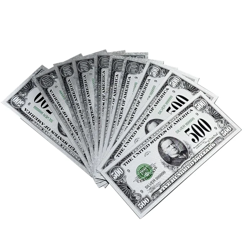 10pcs/lot For New Products Color 1918's America Banknotes 500 Dollars Gold Banknote in 24k Silver Plated as Bill Currency Gifts